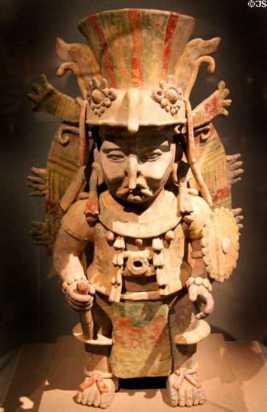 Maya earthenware urn in form of Chahk, the Rain God (12th-14thC) from Guatemala at de Young Museum. San Francisco, CA.