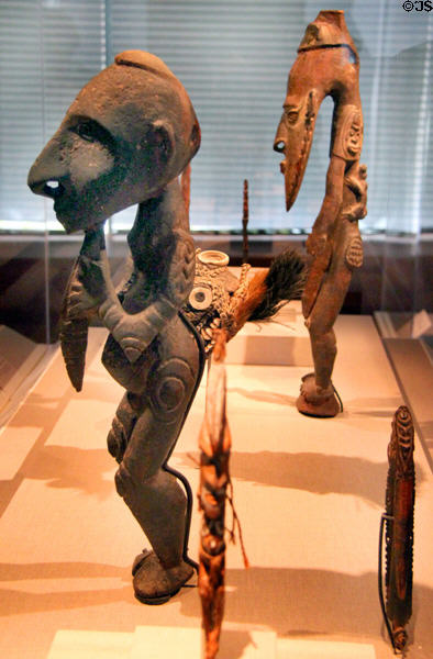 Carved figures from Yuat River of New Guinea at de Young Museum. San Francisco, CA.