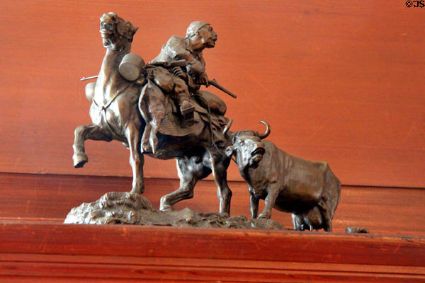 Sculpture of horseback rider & cow at Haas-Lilienthal House. San Francisco, CA.