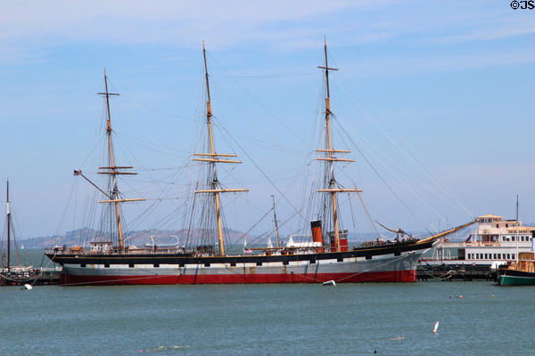 Three-masted Balclutha built (1866) in Glasgow, Scotland at Maritime National Historical Park. San Francisco, CA.