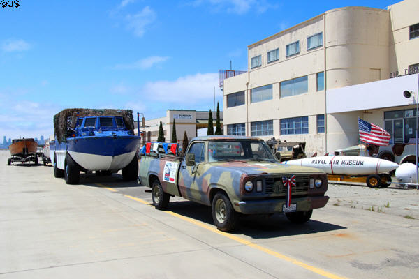 Alameda Naval Air Museum in former Air Terminal with display of antique naval equipment. Alameda, CA.