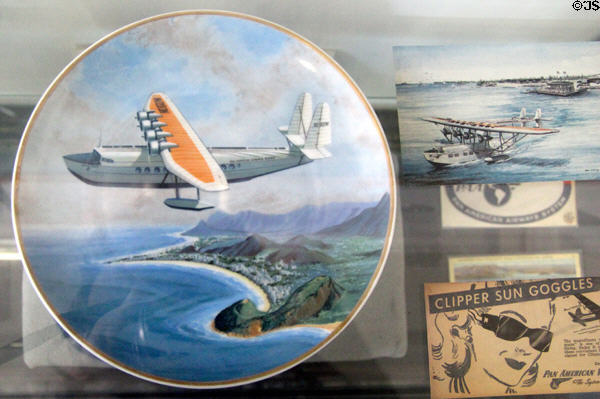 Commemorative plate of China Clipper over Hawaii at Alameda Naval Air Museum. Alameda, CA.