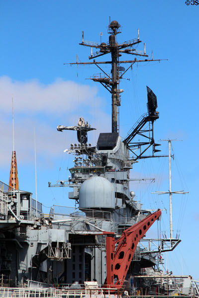 Island structure details of USS Hornet CV-12. Alameda, CA.
