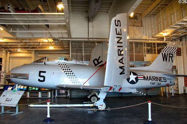 North American FJ-2 Fury Transonic fighter (c1951), naval version of F-86 Sabre at USS Hornet. Alameda, CA.