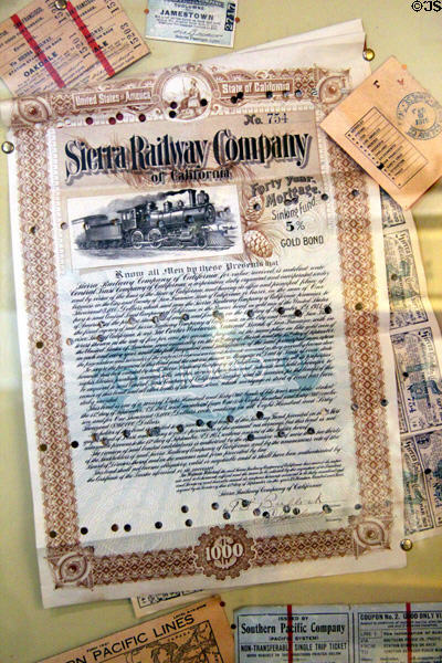 Sierra Railway Co. bond (1904) at Tuolumne County Museum. Sonora, CA.