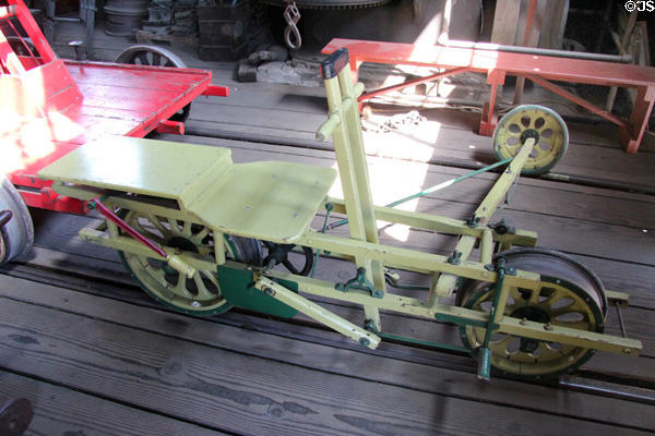 Hand-pumped track tricycle at Railtown 1897 State Historic Park. Jamestown, CA.