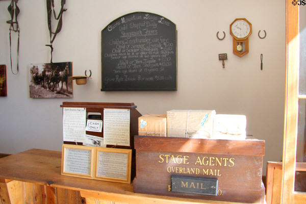 Mail desk in Quartz Mountain Stage Line office at Columbia State Historic Park. Columbia, CA.