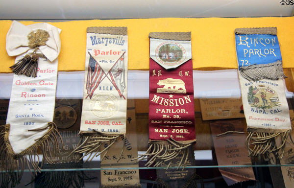 Commemorative ribbons for parlors of Native Sons of the Golden West at Columbia State Historic Park. Columbia, CA.