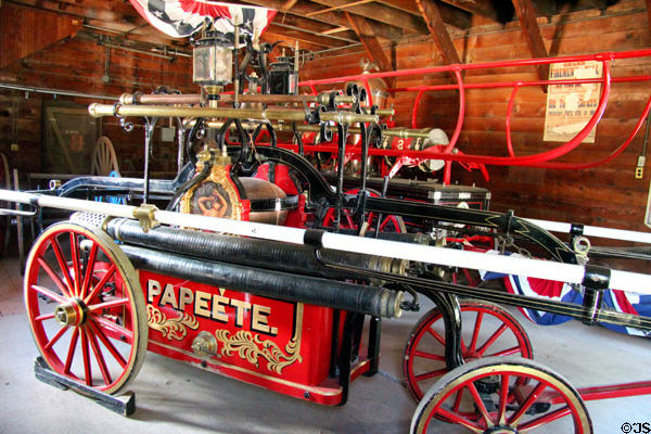 Papeete, fire pumper, destined for Society Islands (Tahiti) but diverted to Columbia in 1859 after its arrival in San Francisco at Columbia State Historic Park. Columbia, CA.
