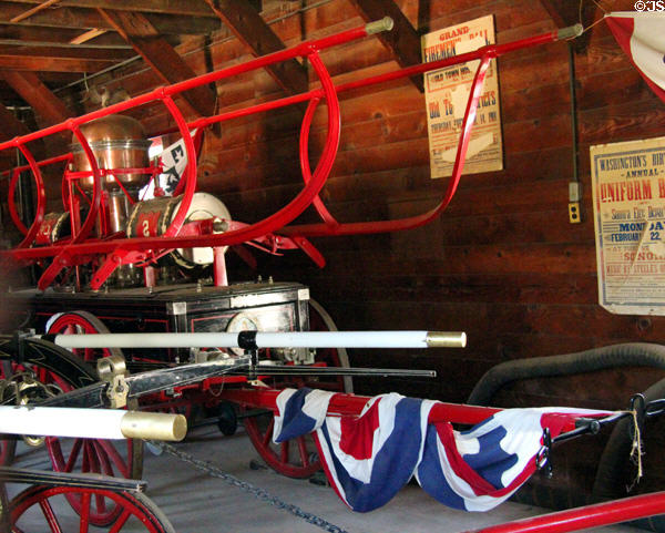 Fire pumper on display at Firehouse Columbia Engine Company #1 at Columbia State Historic Park. Columbia, CA.
