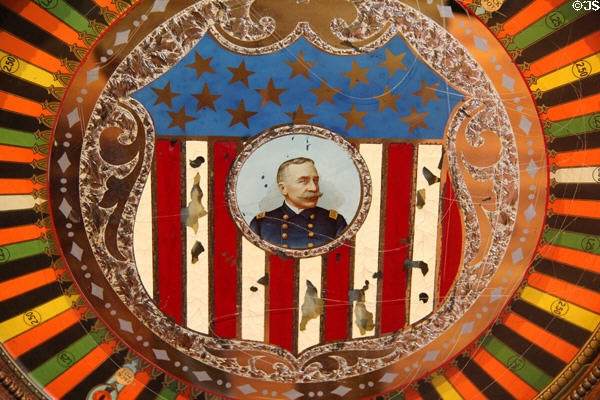 Image of Admiral Dewey on antique slot machine at Angels Camp Museum. Angels Camp, CA.