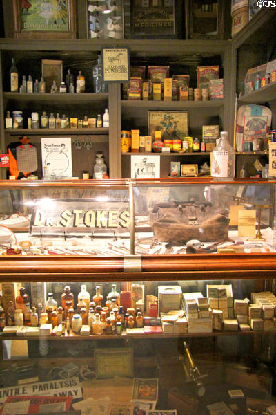 Shelves of over-the-counter medicines in general store display at El Dorado County Historical Museum. Placerville, CA.