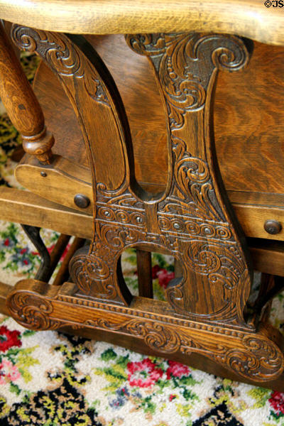 Details of mechanism of stationary rocking chair at Bidwell Mansion house museum. Chico, CA.