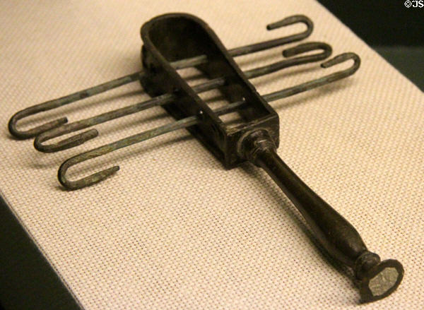 Bronze sistrum from Rome (Roman period - 30 BCE - 641) played by women in Egyptian temples at Rosicrucian Egyptian Museum. San Jose, CA.