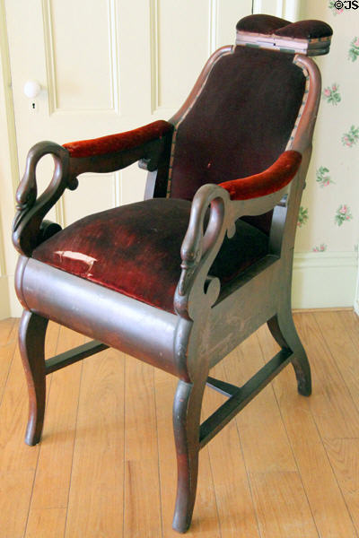 Armchair with swan neck arms & headrest used by Enoch Pardee in his eye-doctor practice at Pardee Home Museum. Oakland, CA.