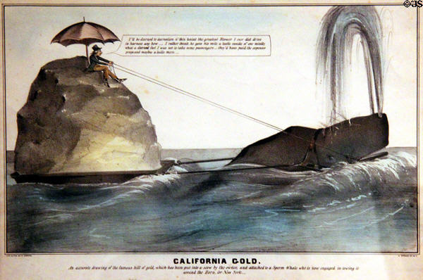 California Gold lithograph (1849) by Nathaniel Currier at Oakland Museum of California. Oakland, CA.