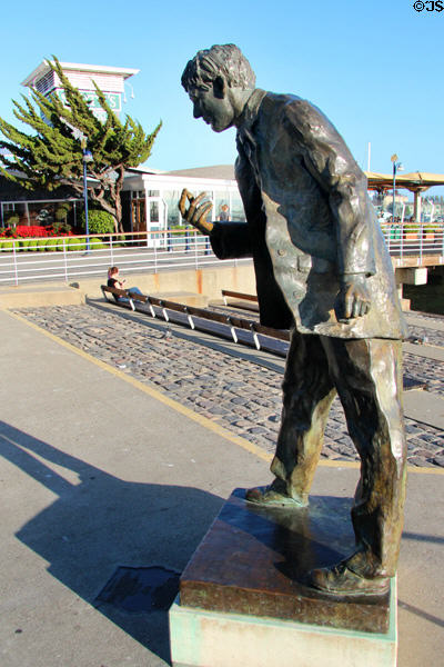 Statue (1977) of Jack London (1876-1916) honors Oakland's native son & author at Jack London Square. Oakland, CA.