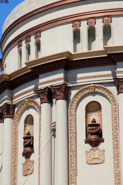 Neoclassical facade details of Grand Lake Theater. Oakland, CA.