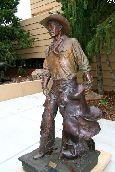 Cowboy sculpture (2005) by Buck McCain at Leanin' Tree Museum. Boulder, CO.