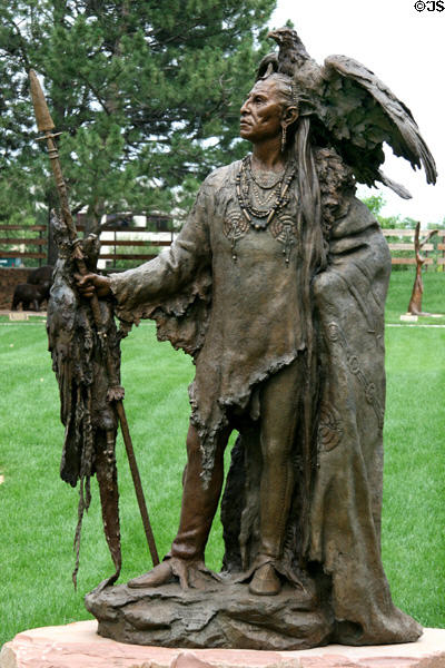 Pariskaroopa, Two Crows sculpture (2006) by John Coleman based on painting by George Caitlin at Leanin' Tree Museum. Boulder, CO.