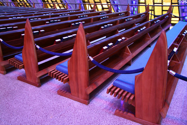 Sculpted pews of Protestant chapel of USAF Academy Chapel. Colorado Springs, CO.