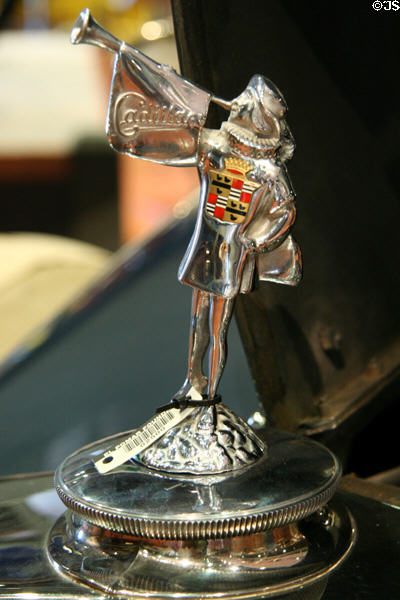 Cadillac Imperial Coupe (1928) hood ornament at El Pomar Carriage Museum. Colorado Springs, CO.