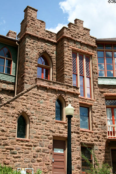 Miramont Castle Museum constructed of quarried greenstone & pine shows 9 styles of architecture ranging from English Tudor to Byzantine. Manitou Springs, CO.