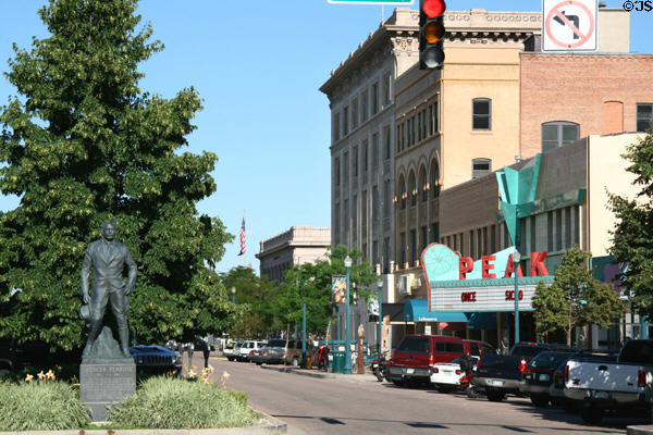 Spencer Penrose statue & East Pikes Peak Mall. Colorado Springs, CO.