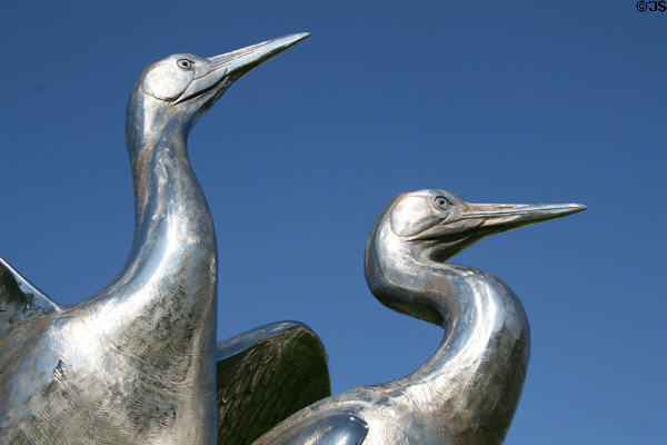Detail of Whooping Crane heads of Rights of Spring sculpture (1993) by Kent Ullberg. Colorado Springs, CO.