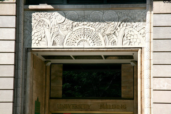 Carved relief of entrance of University Building. Denver, CO.