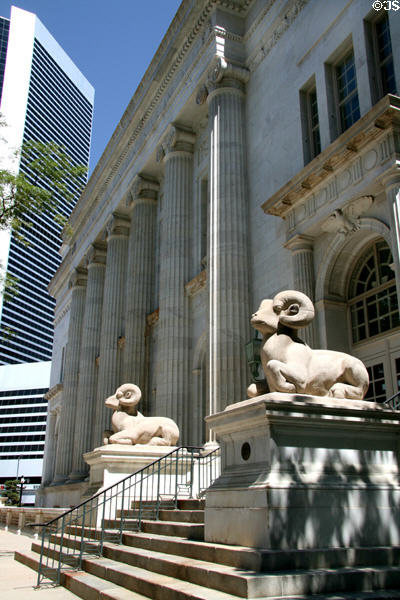 Rams & Greek columns of Byron White U.S. Courthouse. Denver, CO.