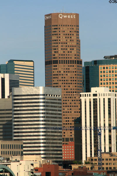 1801 California Street building towers over surrounding highrises. Denver, CO.