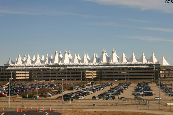 Elrey Jeppesen Terminal at Denver International Airport mimics Rocky Mountains. Denver, CO.