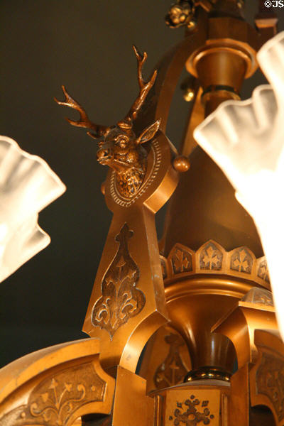 Stag detail on brass lamp of Byers-Evans House. Denver, CO.