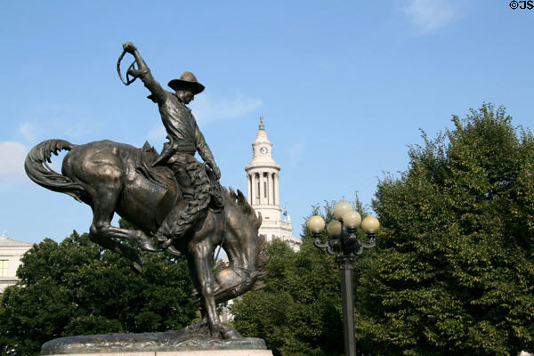 "Bucking Bronco" statue (1920) by Alexander Phimister Proctor in Civic Center Park. Denver, CO.
