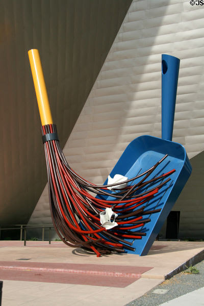 Big Sweep (2004) a giant dustpan & broom by Coosje van Bruggen & Claes Oldenburg outside of Denver Art Museum. Denver, CO.