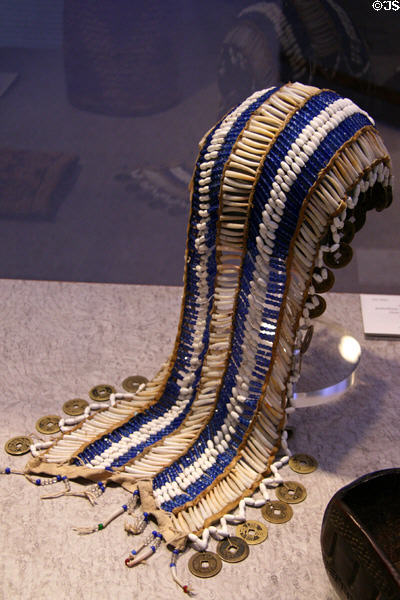 Yakima bride's headdress (1900) of dentalia shells & Chinese coins at Denver Art Museum. Denver, CO.