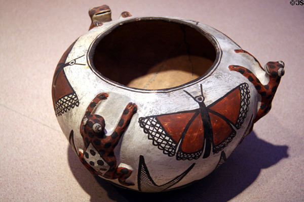 Zuni painted clay bowl with butterflies & frogs (1875-1925) at Denver Art Museum. Denver, CO.