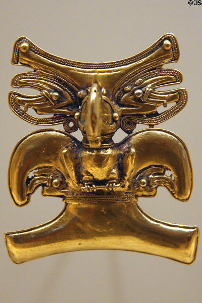 Tairona gold avian pendant (1000-1600 CE) from Colombia at Denver Art Museum. Denver, CO.