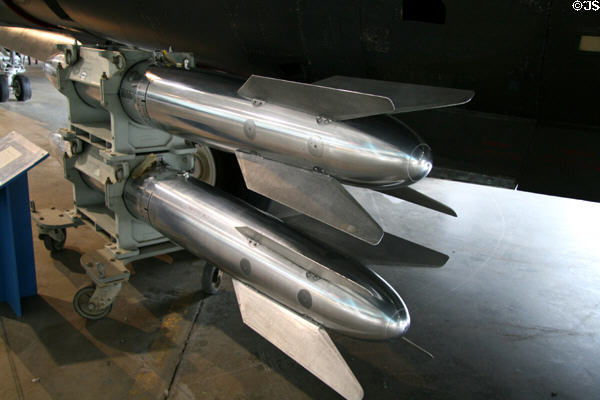 B-61 Silver Bullet hydrogen bomb (1967) training replicas at Wings Over the Rockies Museum. Denver, CO.