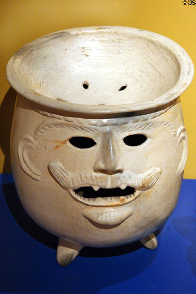 Chinautla pottery bowl of face with mustache (1950s) from Guatemala at Museo de las Americas. Denver, CO.