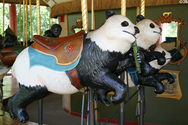 Pair of Pandas to ride on Carousel at Denver Zoo. Denver, CO.