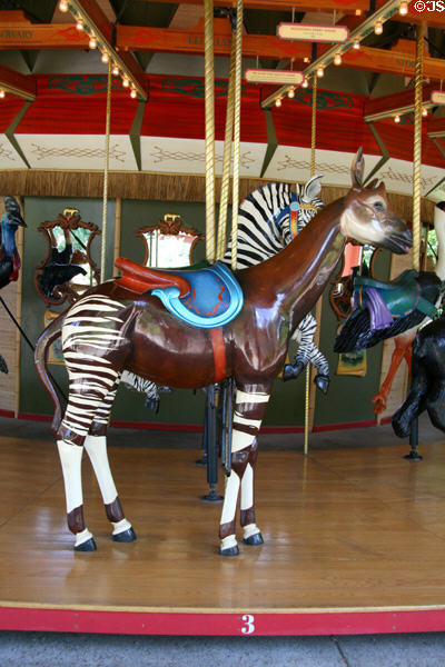 Okapi merry-go-round animal on carousel at Denver Zoo. Denver, CO.