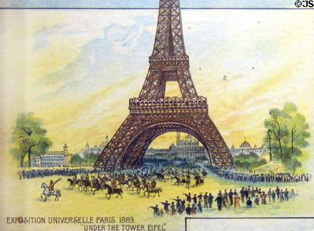 Cody rides under Eiffel Tower at Exposition Universelle Paris 1889, on Cody Scenes of Life poster. CO.