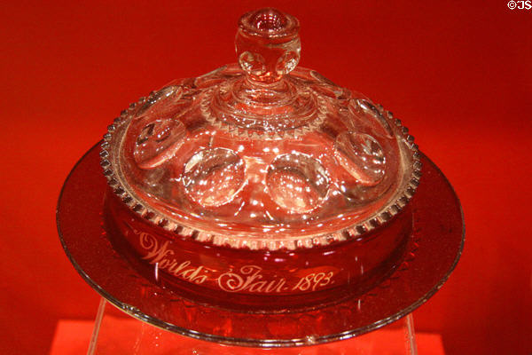 Glass bowl souvenir from Columbian World's Fair, Chicago 1893 at Buffalo Bill Museum. Lookout Mountain, CO.