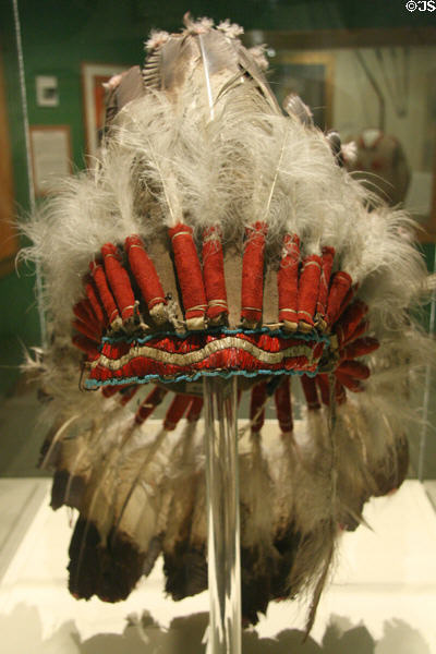 Feather headdress of Short Bull who performed in Cody's Wild West show at Buffalo Bill Museum. Lookout Mountain, CO.