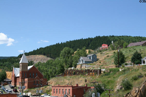 Landscape of Central City from St. Mary's of the Assumption Catholic Church up to Coeur d'Alene mine. Central City, CO.