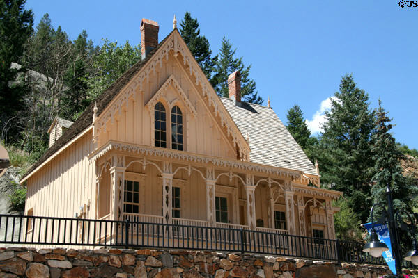 Lace House (1866) now isolated among casinos. Black Hawk, CO. Style: Carpenter Gothic.