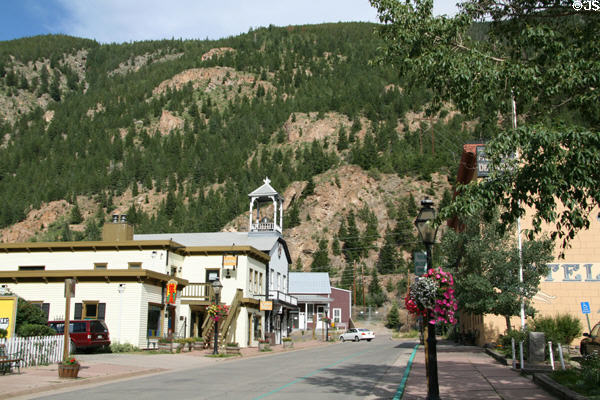 6th Street Streetscape against mountain backdrop. Georgetown, CO. On National Register.