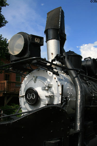 Nose of Colorado & Southern (C&S) steam locomotive #60 (1886) at Idaho Springs City Hall. Idaho Springs, CO.